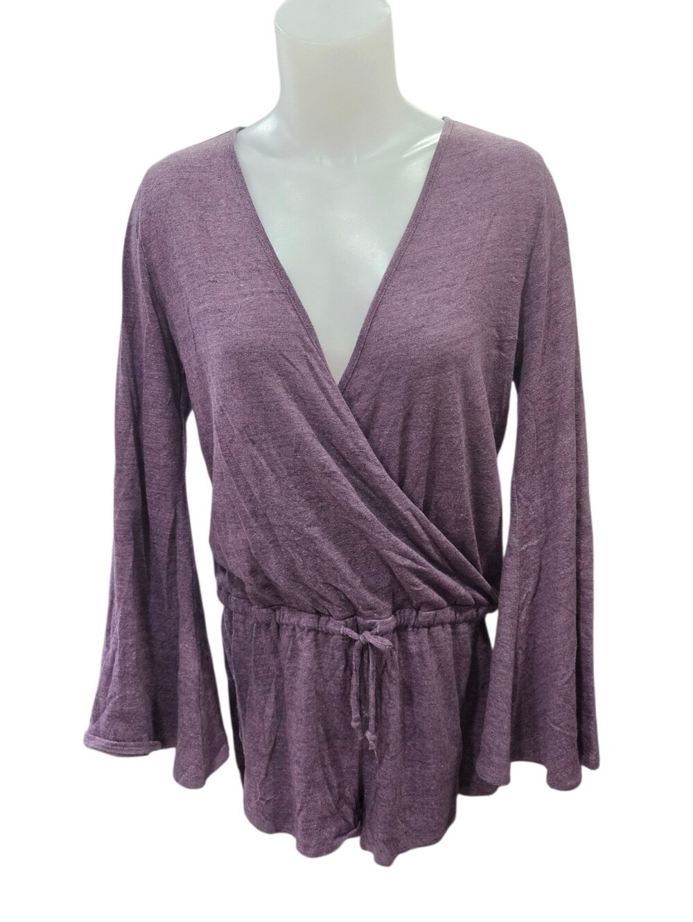 Chaser Purple Bell Sleeve Romper Caged Open Back  Playsuit Faux Wrap Heathered M